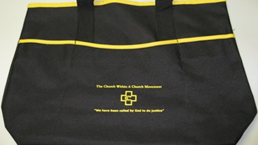 CWACM Tote Bag, black with yellow trim and CWACM logo on side