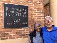 Vernice Thorn and Brian Ray in front of the Civil Rights Institute
